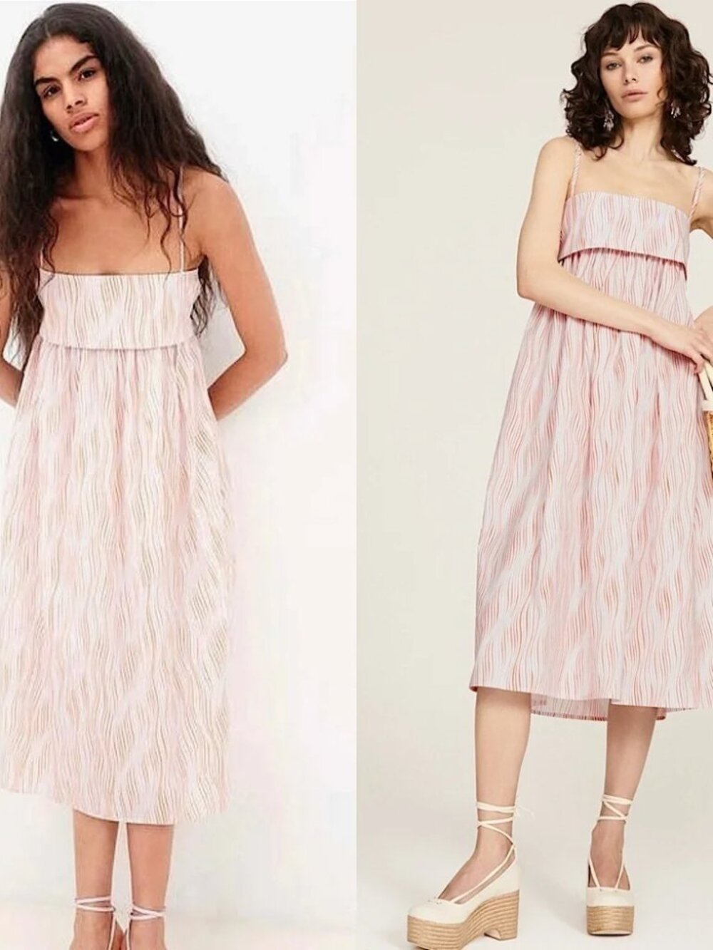 MATTHEW BRUCH Bandeau Babydoll Midi Dress Wave Stripe Sleeveless Square Neck 10